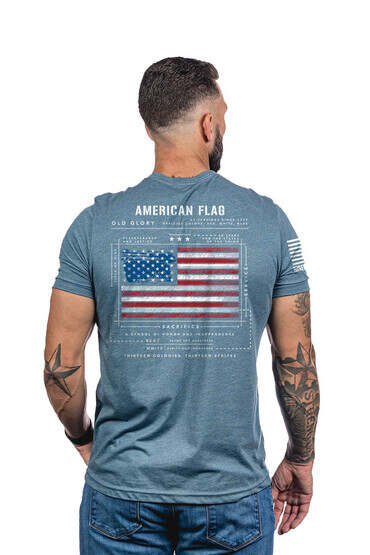 Nine Line American Flag Schematic Shirt in blue from back